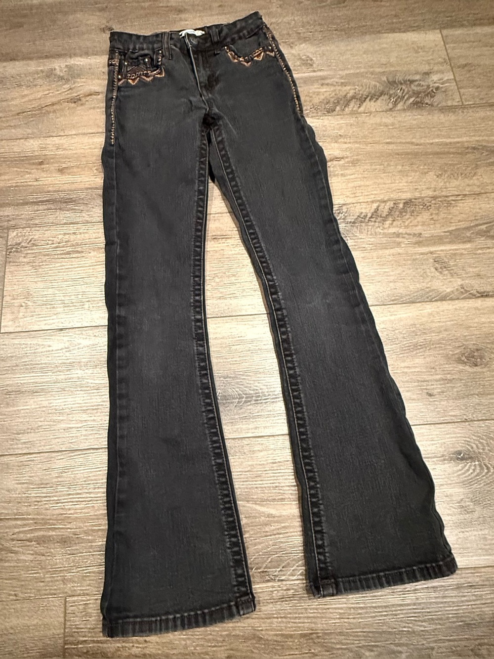 Western Blue Kids Black Flared Jeans with Embroidered and Embellished Details